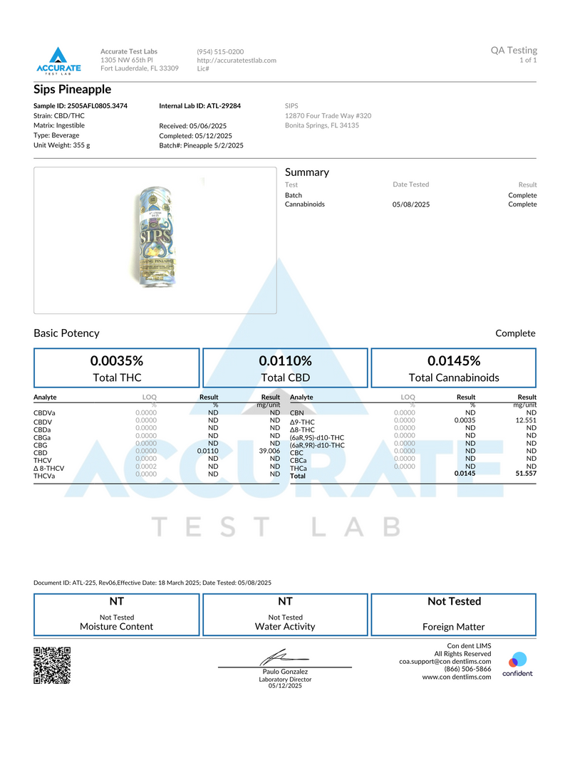 Lab certificate 1 for Pleasing Pineapple